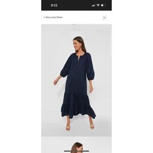 Tuckernuck Lyles Navy Maxi Dress Tiered Cotton Blend 3/4 Sleeve Sz Large NWT